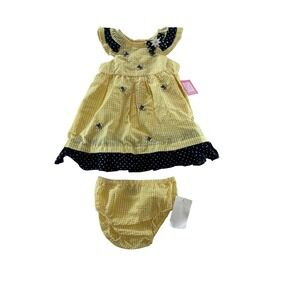 NWT Rare Editions Baby Girls Yellow Gingham Bee Dress Bloomers Set 24M